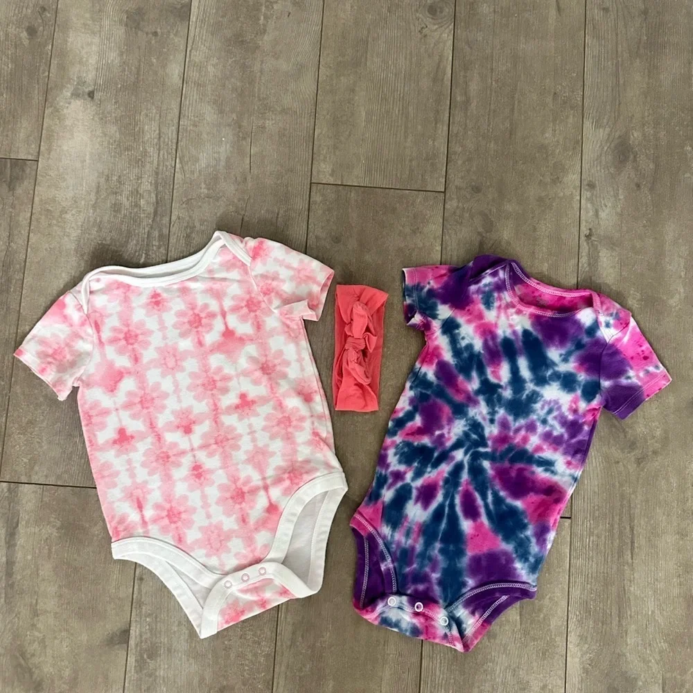 Baby girl 18 month bodysuits and bows bundle tie dye